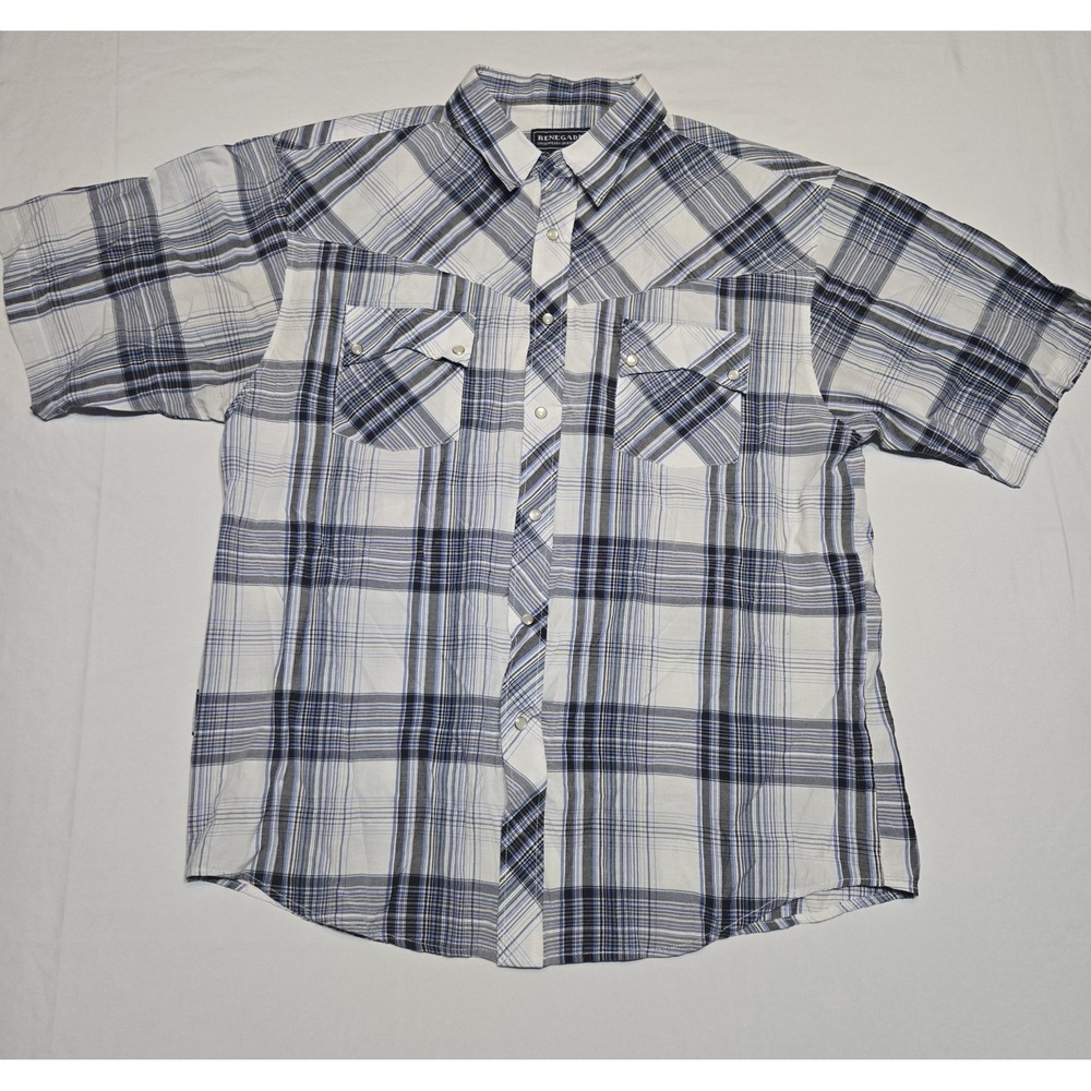 Renegade Outerwear Pearl Snap Button Up Short Sleeve Plaid Short Mens XL Blue